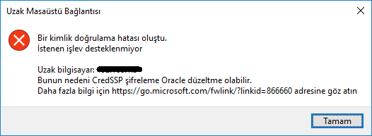 CredSSP Şifreleme Oracle Hatasının Çözümü