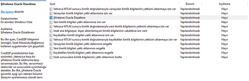 CredSSP Şifreleme Oracle Hatasının Çözümü